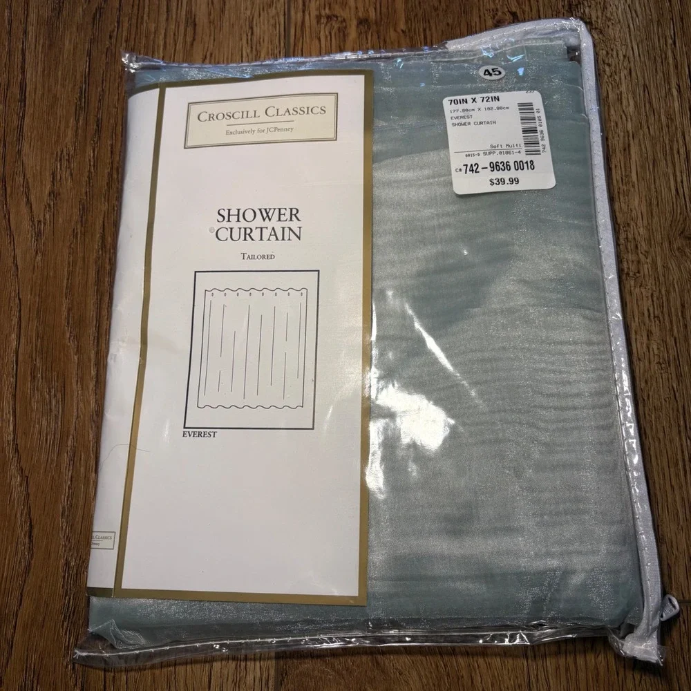 Croscill Classics Everest Green‎ Shower Curtain Seafoam 70x72 NEW whimsigoth USA